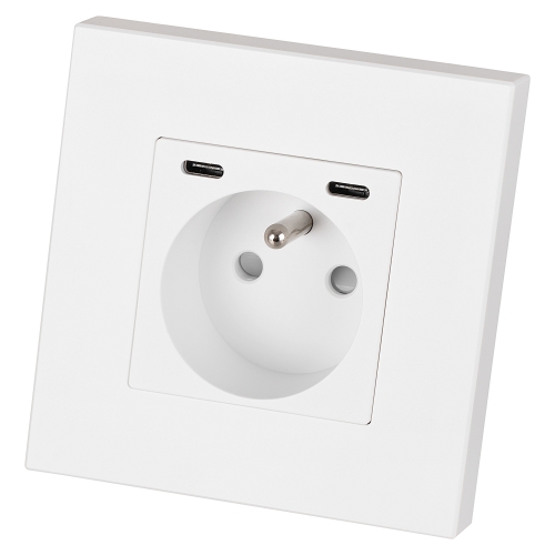 Priză Din Plastic LINEA + Încărcător Dublu USB C+C 20W Albă MIUUN