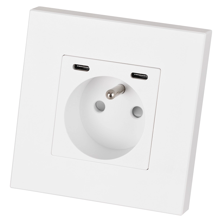 Priză Din Plastic LINEA + Încărcător Dublu USB C+C 20W Albă MIUUN