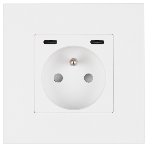 Priză Din Plastic LINEA + Încărcător Dublu USB C+C 20W Albă MIUUN