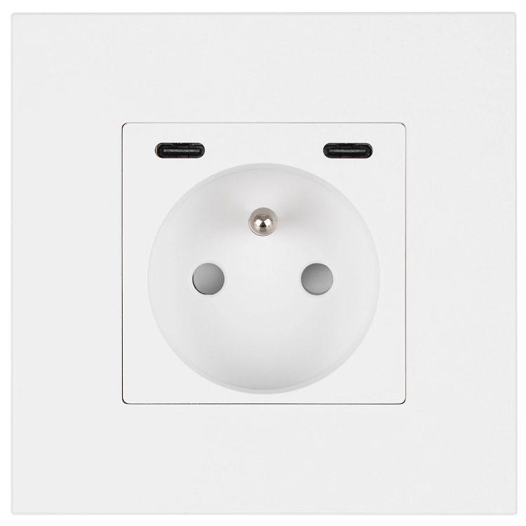 Priză Din Plastic LINEA + Încărcător Dublu USB C+C 20W Albă MIUUN
