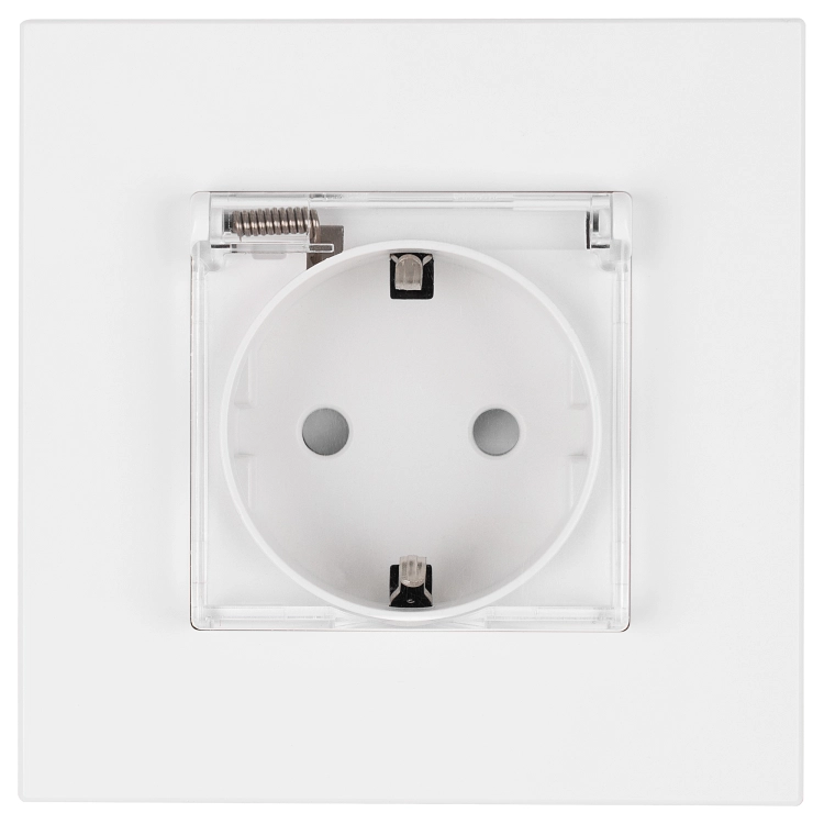 Priză Din Plastic LINEA Cu Capac Schuko Și Împământare Fără Pin Albă MIUUN