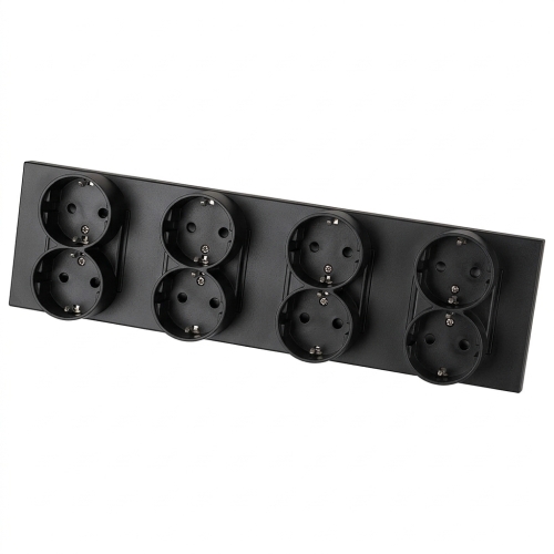 Priză Cvadruplă Din Plastic LINEA Schuko Neagră Ramă Cvadruplă Și 4 X Prize Duble
