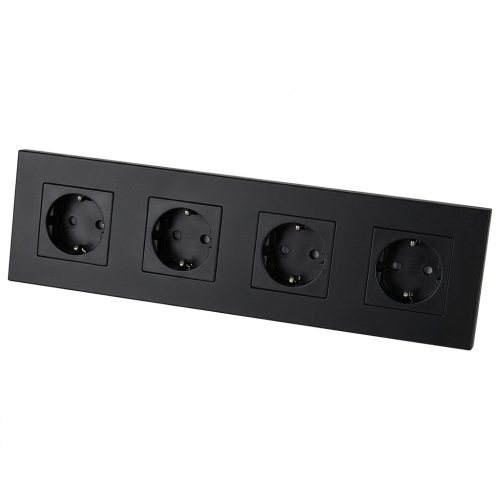 Priză Cvadruplă Din Plastic LINEA Schuko Neagră Ramă Cvadruplă Și 4 X Prize Simple