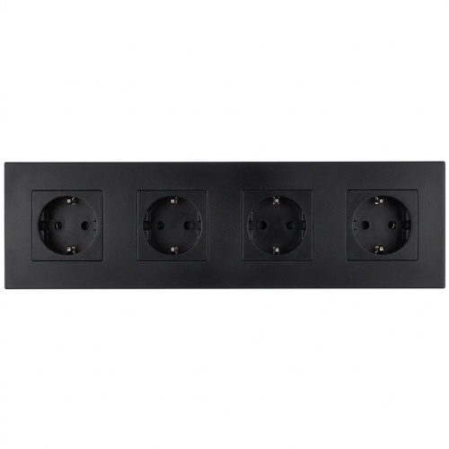 Priză Cvadruplă Din Plastic LINEA Schuko Neagră Ramă Cvadruplă Și 4 X Prize Simple