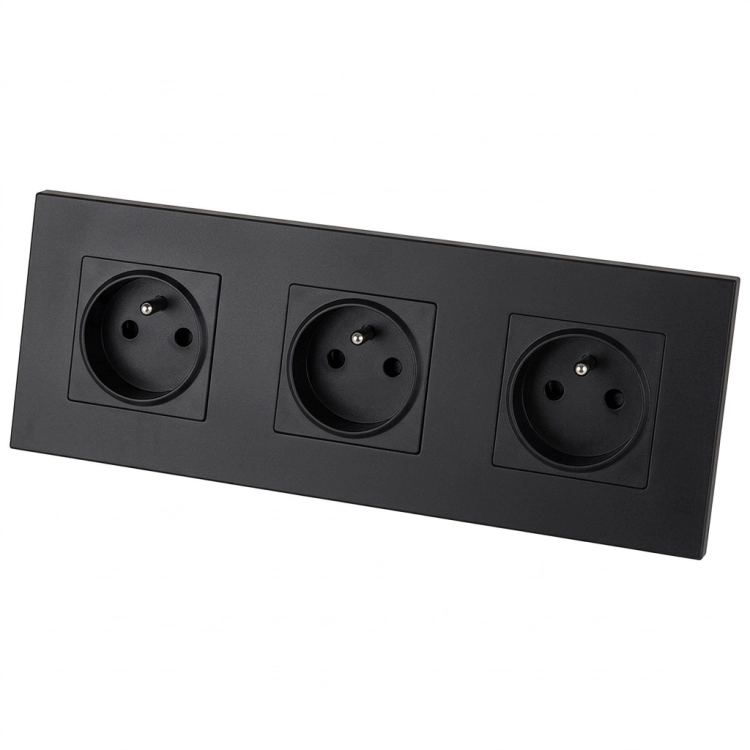 Priză Triplă Din Plastic LINEA Neagră Ramă Triplă Și 3 X Prize Simple MIUUN