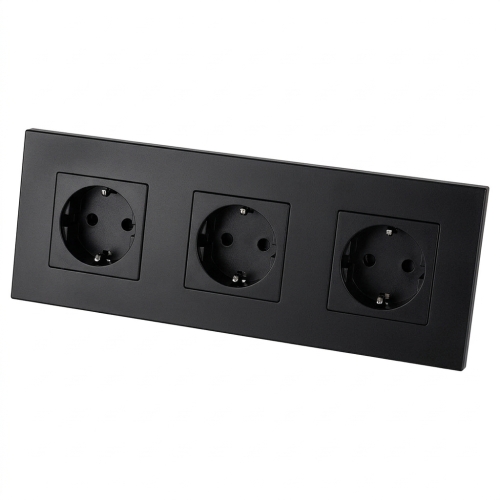 Priză Triplă Din Plastic LINEA Neagră Schuko Ramă Triplă Și 3 X Prize Simple