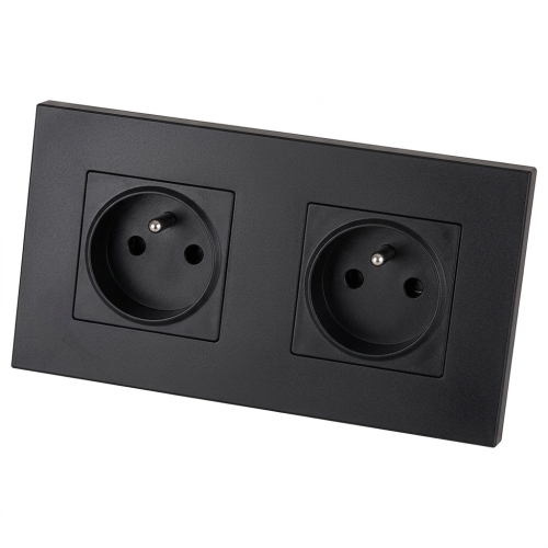 Priză Dublă Din Plastic LINEA Neagră Și Ramă Dublă 2 X Prize Simple MIUUN
