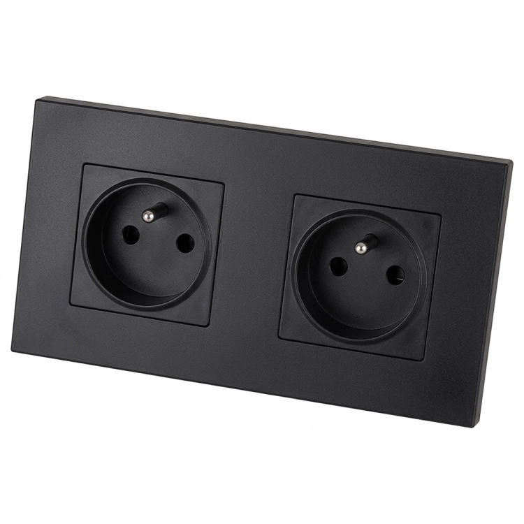 Priză Dublă Din Plastic LINEA Neagră Și Ramă Dublă 2 X Prize Simple MIUUN