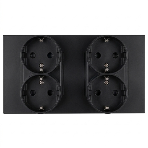 Priză Cvadruplă Din Plastic LINEA Schuko Neagră Ramă Dublă 2 X Prize Duble