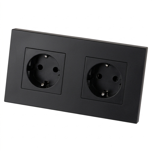Priză Dublă Din Plastic LINEA Schuko Neagră Ramă Dublă 2 X Prize Simple