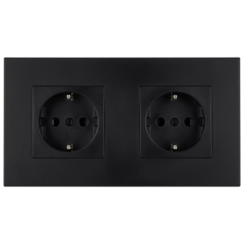 Priză Dublă Din Plastic LINEA Schuko Neagră Ramă Dublă 2 X Prize Simple