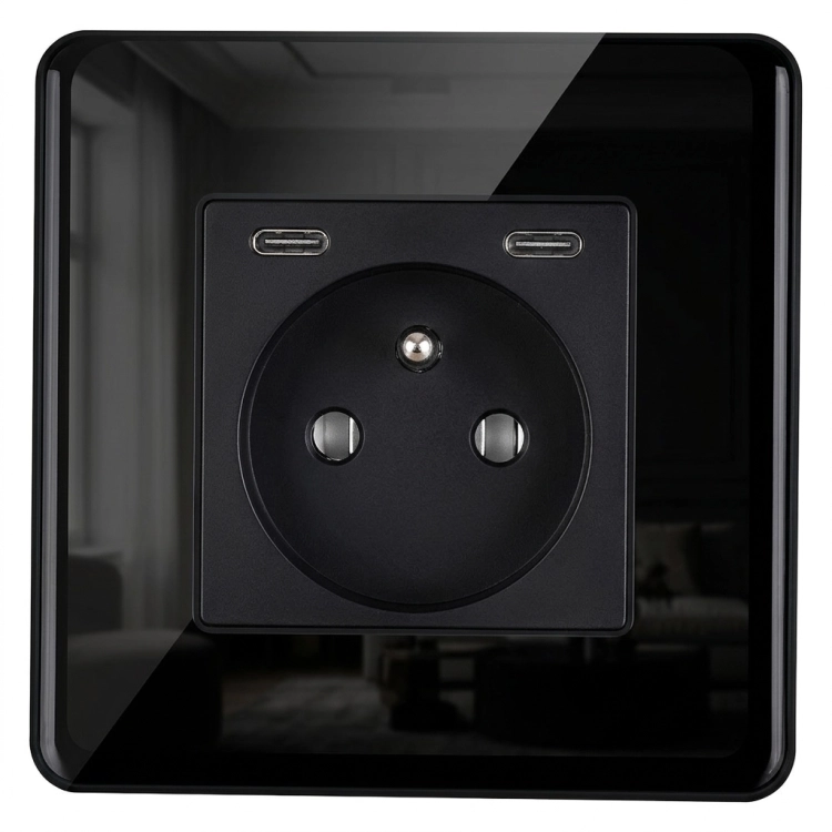 Priză Din Sticlă Lucioasă + Încărcător Dublu USB C+C 20W Negru MIUUN