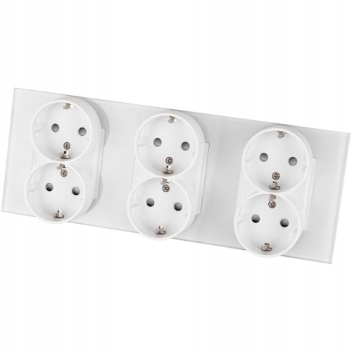 Priză Triplă Dublă Schuko Din Sticlă Albă Ramă Triplă