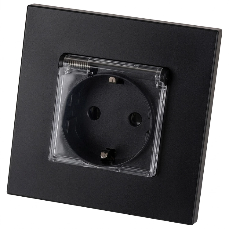 Priză Din Plastic LINEA Cu Capac Schuko Cu Împământare Fără Pin Neagră MIUUN