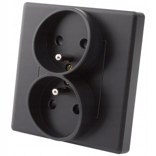 Priză Dublă Neagră Cu Pin De Împământare Set Cu Ramă PVC