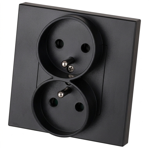 Contact Priză Dublă Din Plastic LINEA Cu Pin De Împământare Neagră MIUUN