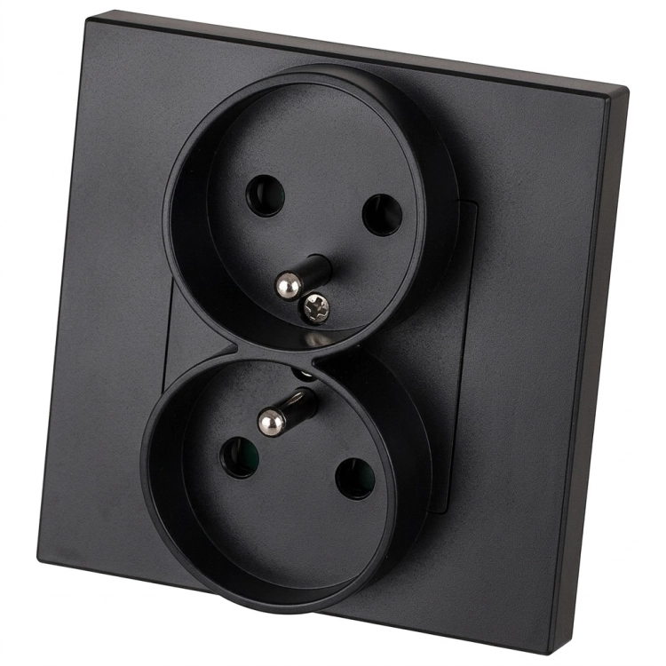 Contact Priză Dublă Din Plastic LINEA Cu Pin De Împământare Neagră MIUUN
