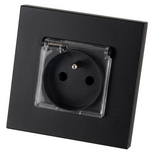Contact Priză Din Plastic LINEA Cu Capac Și Pin De Împământare Neagră MIUUN