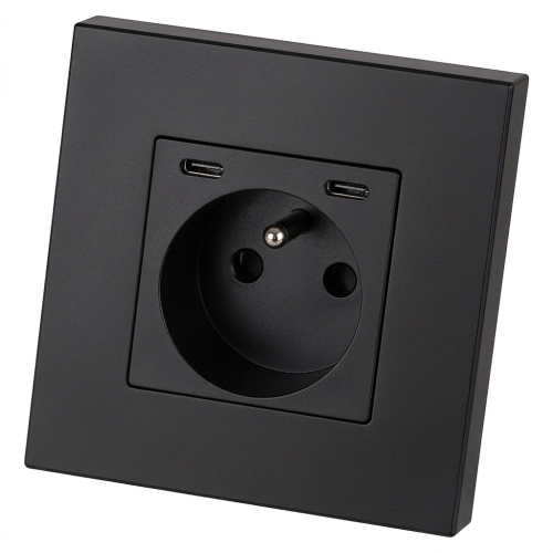 Priză Din Plastic LINEA + Încărcător Dublu USB C+C 20W Neagră MIUUN