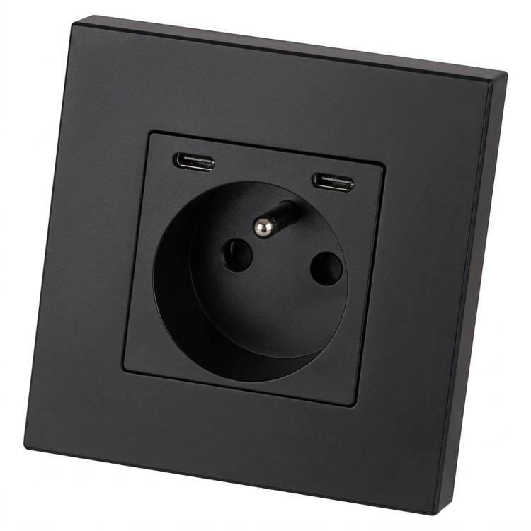 Priză Din Plastic LINEA + Încărcător Dublu USB C+C 20W Neagră MIUUN