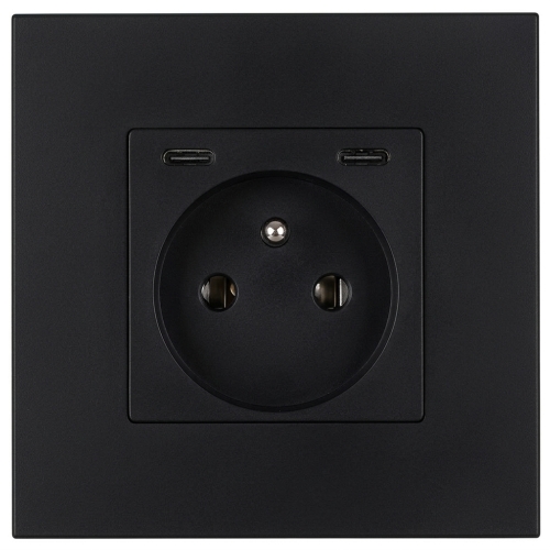 Priză Din Plastic LINEA + Încărcător Dublu USB C+C 20W Neagră MIUUN