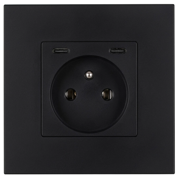 Priză Din Plastic LINEA + Încărcător Dublu USB C+C 20W Neagră MIUUN