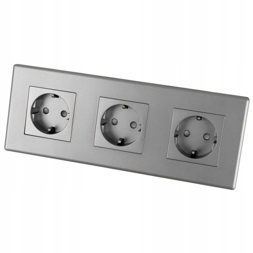 Priză Triplă Schuko Gri Ramă PCV Triplă Și 3 X Priză Simplă