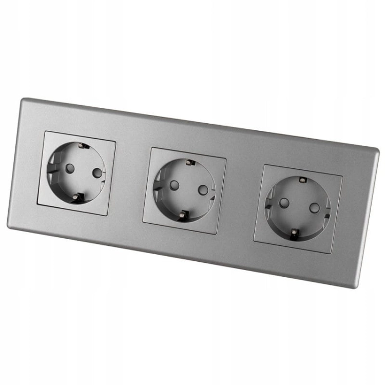 Priză Triplă Schuko Gri Ramă PCV Triplă Și 3 X Priză Simplă