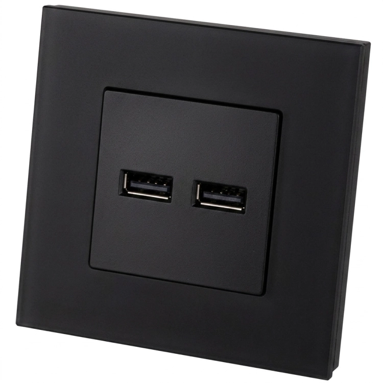 Încărcător Dublu USB 3.1A Negru Set Cu Ramă Din Sticlă Mată MIUUN