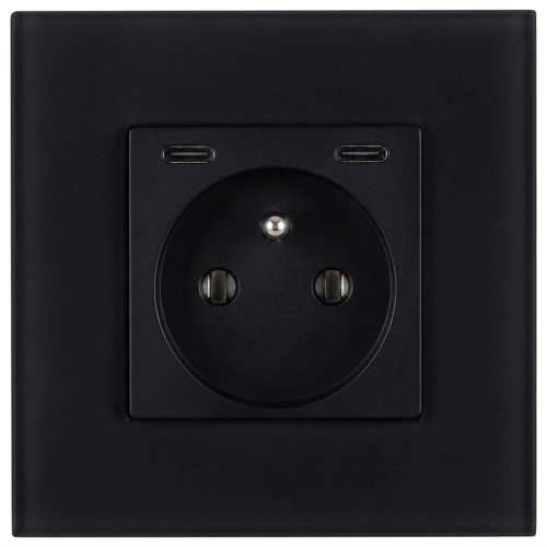 Priză Din Sticlă Mată + Încărcător Dublu USB C+C 20W Neagră MIUUN