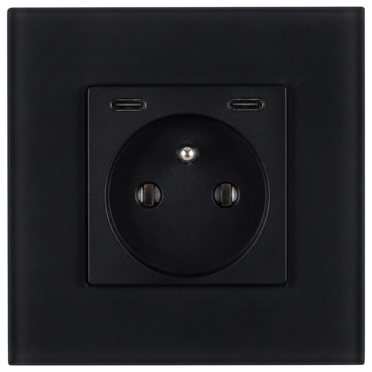 Priză Din Sticlă Mată + Încărcător Dublu USB C+C 20W Neagră MIUUN