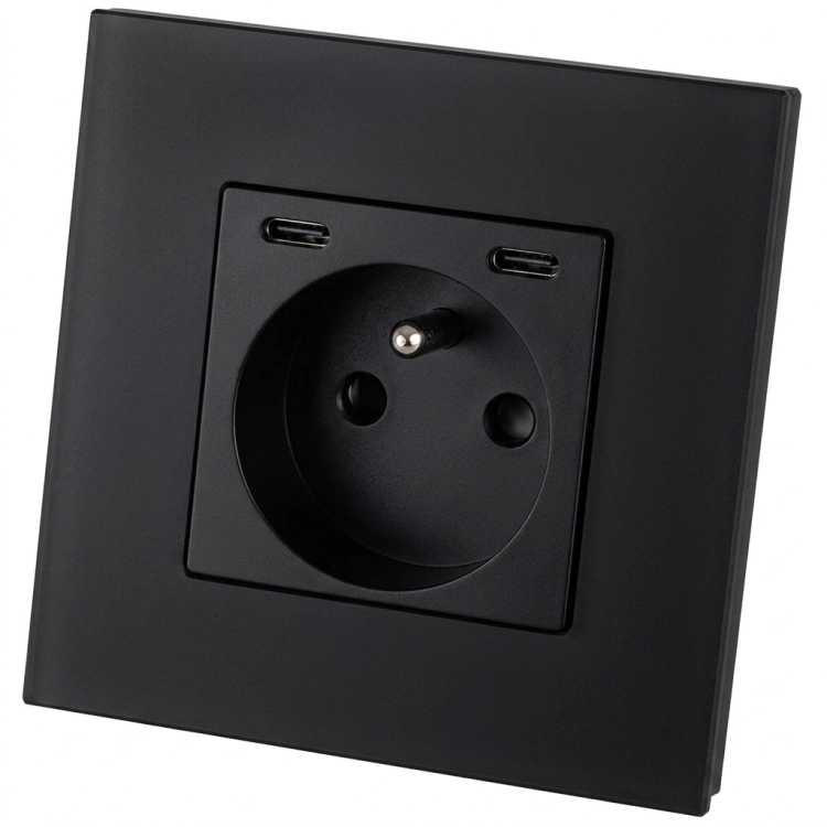 Priză Din Sticlă Mată + Încărcător Dublu USB C+C 20W Neagră MIUUN