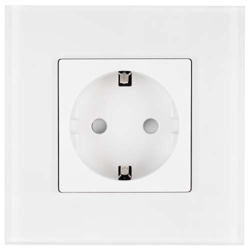 Priză Din Sticlă Mată Schuko Cu Împământare Fără Pin Albă MIUUN