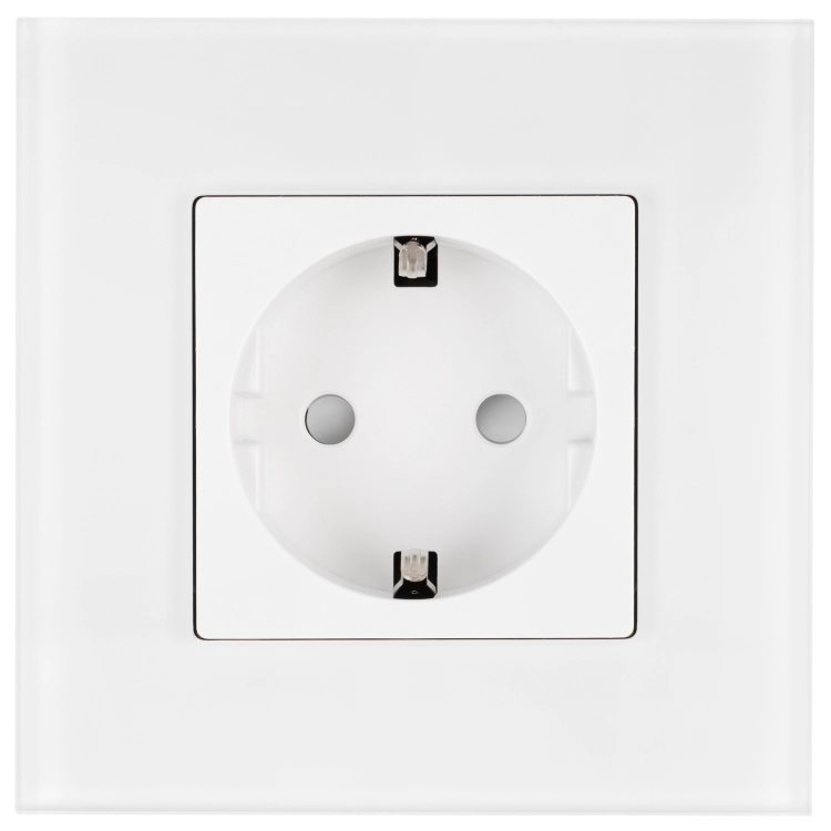 Priză Din Sticlă Mată Schuko Cu Împământare Fără Pin Albă MIUUN