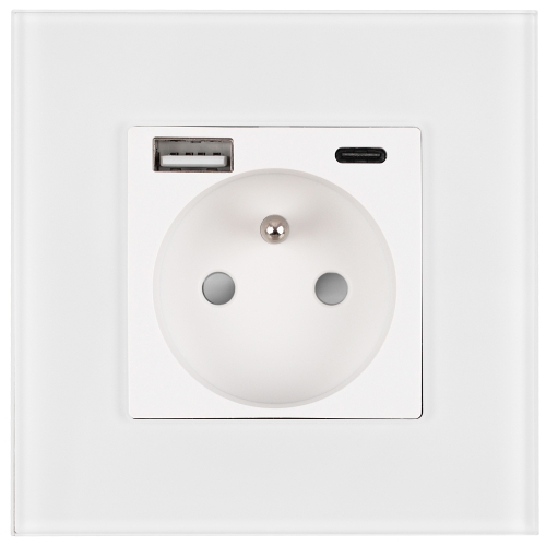 Priză Din Sticlă Mată Cu Pin + Încărcător Dublu USB A+C 20W MIUUN