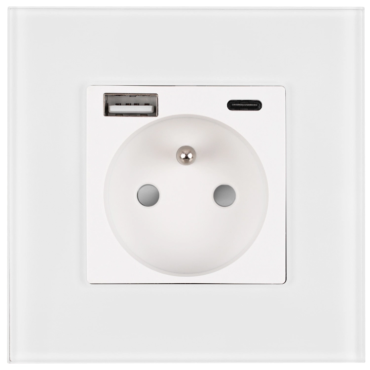 Priză Din Sticlă Mată Cu Pin + Încărcător Dublu USB A+C 20W MIUUN