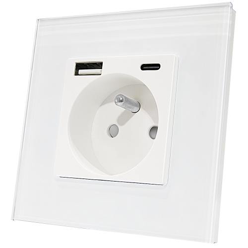 Priză Din Sticlă Mată Cu Pin + Încărcător Dublu USB A+C 20W MIUUN