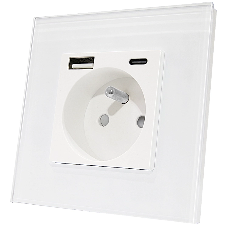 Priză Din Sticlă Mată Cu Pin + Încărcător Dublu USB A+C 20W MIUUN