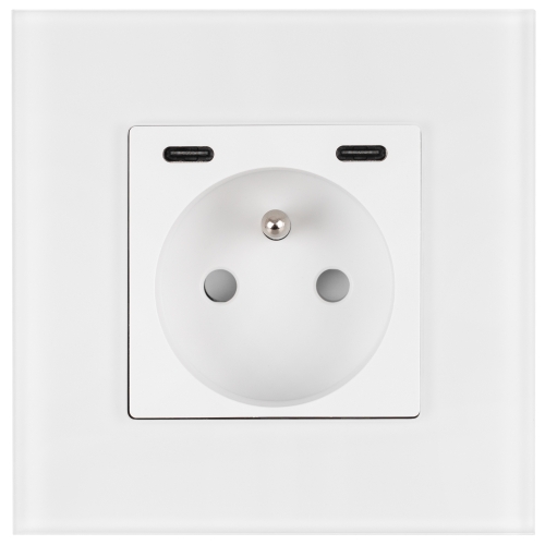 Priză Din Sticlă Mată + Încărcător Dublu USB C+C 20W Albă MIUUN