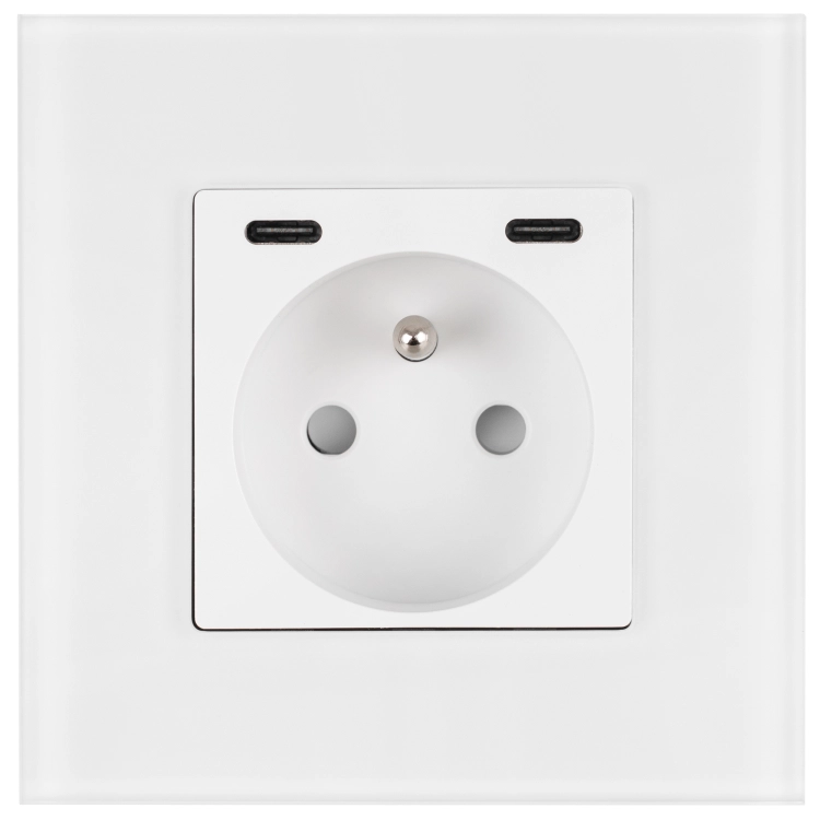 Priză Din Sticlă Mată + Încărcător Dublu USB C+C 20W Albă MIUUN