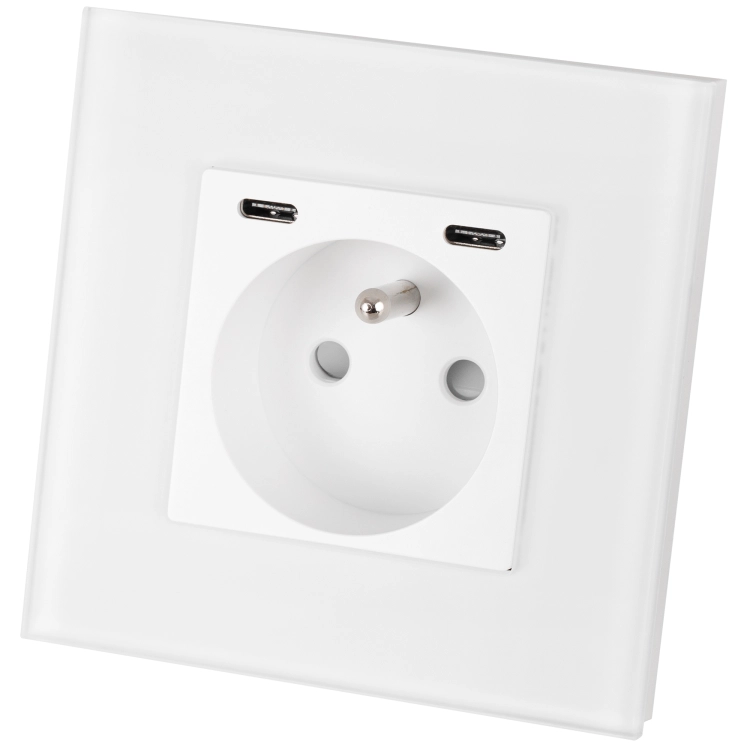 Priză Din Sticlă Mată + Încărcător Dublu USB C+C 20W Albă MIUUN