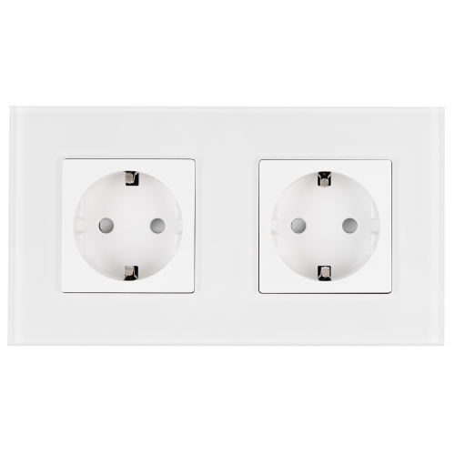 Priză Dublă Din Sticlă Mată Schuko Albă Și Ramă Dublă 2 X Priză