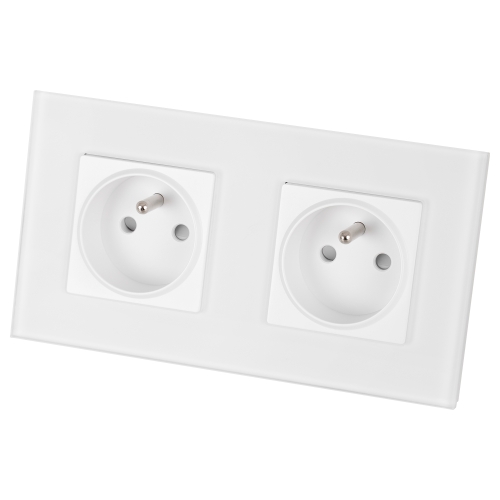 Priză Dublă Din Sticlă Mată Albă Și Ramă Dublă 2 X Priză MIUUN