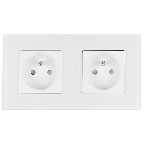 Priză Dublă Din Sticlă Mată Albă Și Ramă Dublă 2 X Priză MIUUN