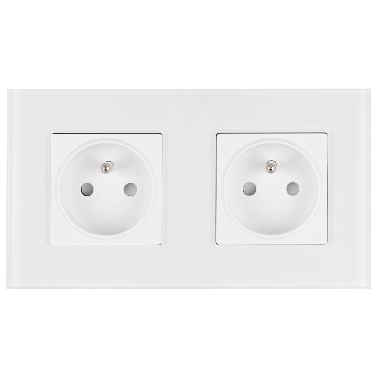 Priză Dublă Din Sticlă Mată Albă Și Ramă Dublă 2 X Priză MIUUN
