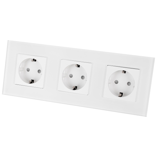 Priză Triplă Din Sticlă Mată Albă Schuko Ramă Triplă Și 3 X Priză