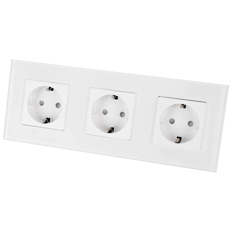 Priză Triplă Din Sticlă Mată Albă Schuko Ramă Triplă Și 3 X Priză