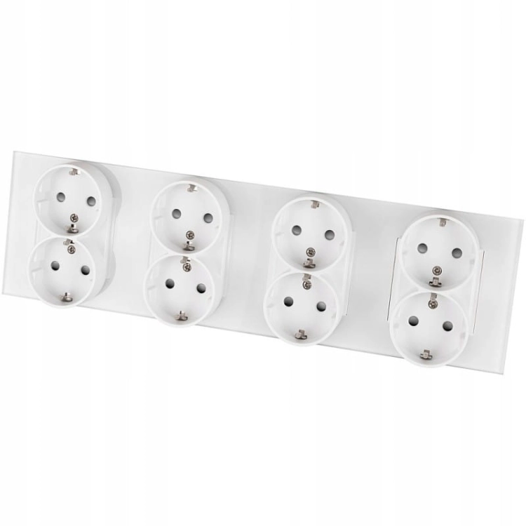 Priză Cvadruplă Schuko Din Sticlă Albă Ramă Cvadruplă Și 4 X Prize