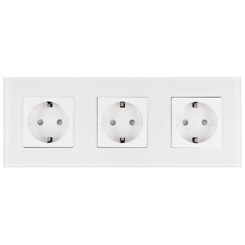 Priză Triplă Din Sticlă Mată Albă Schuko Ramă Triplă Și 3 X Priză