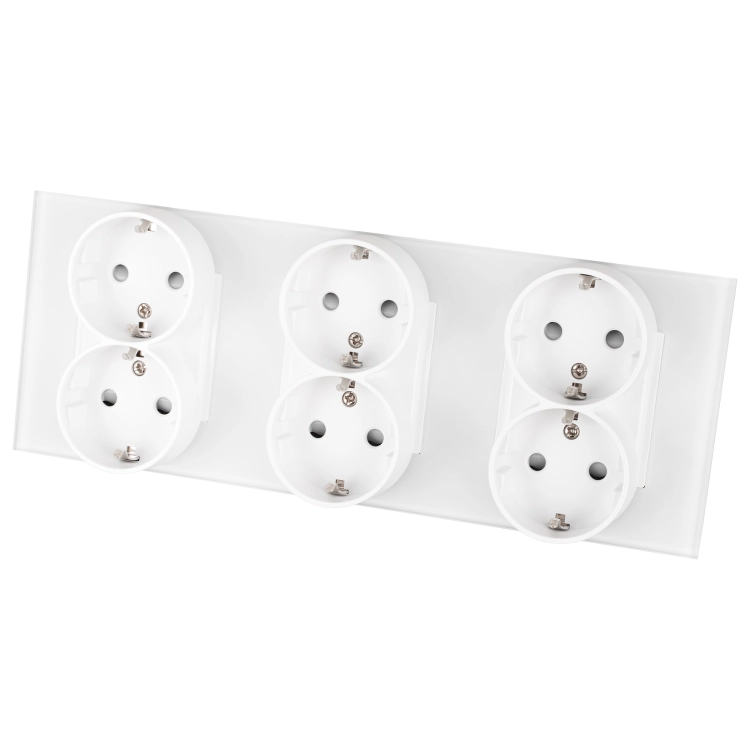 Priză Triplă Din Sticlă Mată Albă Schuko Ramă Triplă Și 3 X Priză